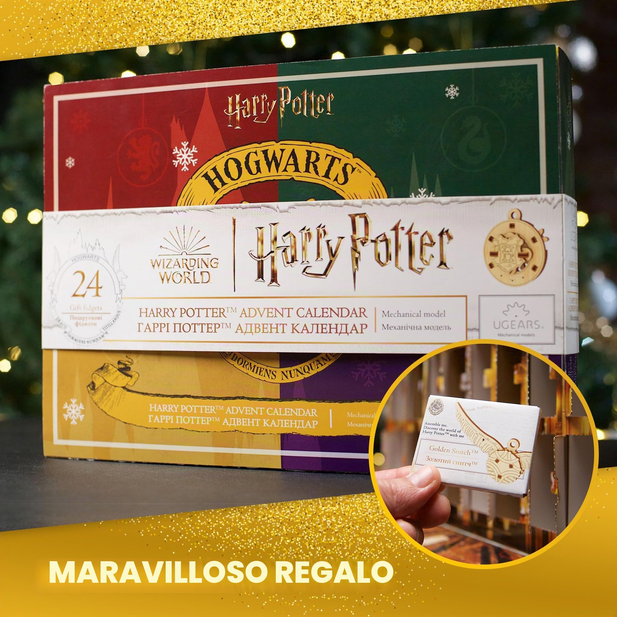 UGEARS Calendario Adviento 2023 Harry Potter - Maquetas para Construir - Calendario de Adviento de Cuenta Regresiva de Navidad con 24 maquetas Madera - Incluye Decoraciones para árboles de Navidad