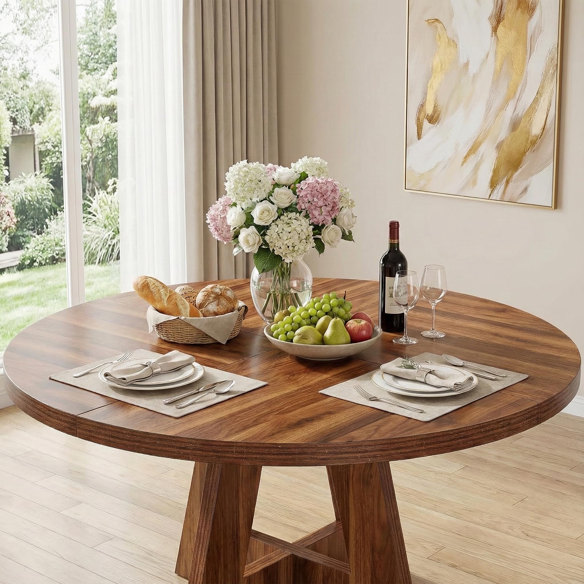 Lailang 120 cm - Mesa de comedor, muebles de salón, mesa de cocina, mesa de comedor de madera, mesa para reuniones de oficina, 120 x 120 x 75 cm, marrón rústico
