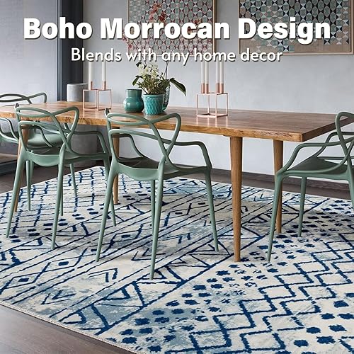 Miniatura 2 de Alfombra lavable de gran tamaño de 5 x 7 pies para sala de estar, antideslizante, estilo bohemio, marroquí, para dormitorio, interior, casa de