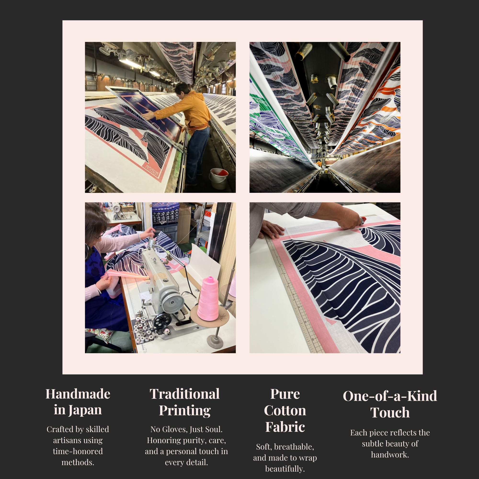 ATUIO Musubism Furoshiki, 36' Large, 100% Cotton, Washable Japanese Hand-Printed Method, Gift-Wrapping Cloth, Tapestry, Tableclo.
