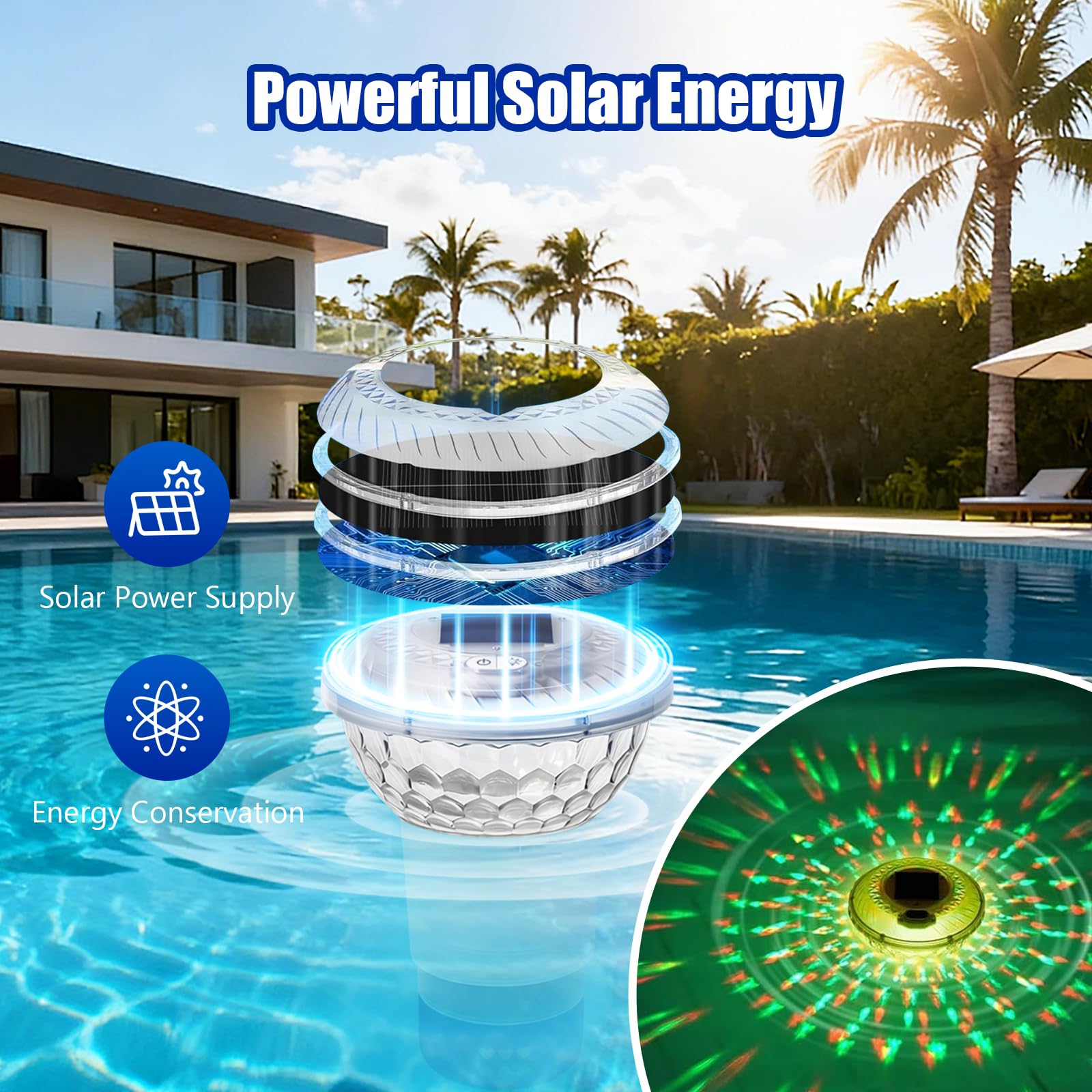 Mineup Diffuseur Chlore Piscine, Lampe Solaire Piscine Flottante avec Télécommande, Flotteur Chlore Piscine, Distributeur de Chlore Flottant, débit réglable et ouverture facile, lampe décorative RGB p