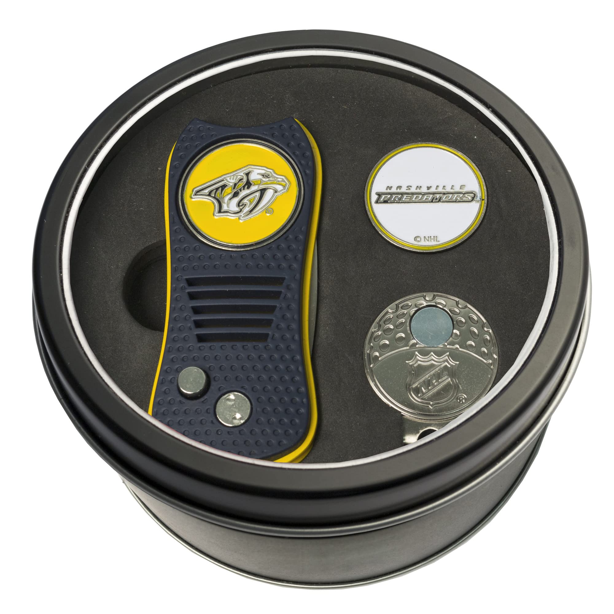 Team Golf NHL Nashville Predators 14557 Tin Gift Set with Switchfix Divot Tool, Cap Clip, and Ball Marker, Gold, Navy Blue, Red, One Size