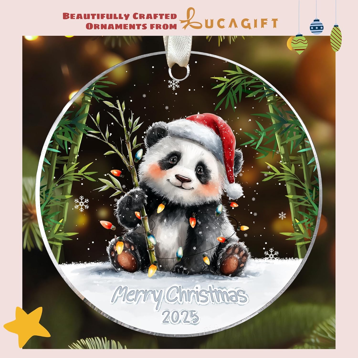 Panda Ornament - Panda Gifts for Lovers, Women, Men - Cute Funny Animals Ornaments for Christmas Tree - Animals Pandas Themed Gifts - Acrylic Christmas Ornament 2025 - Image 7