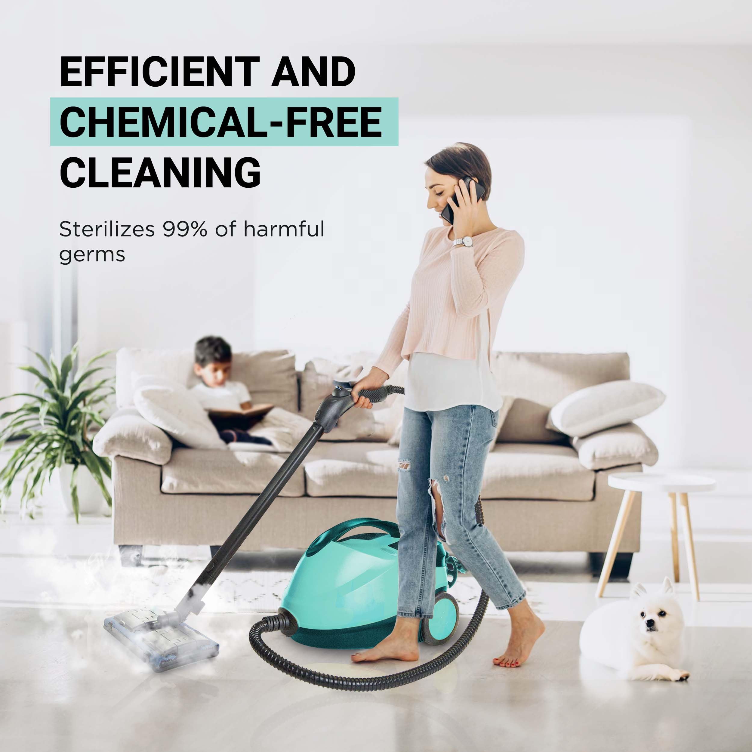 Comforday Limpiador a Vapor de 2000 W con 17 Accesorios, Tanque de 1,5 L (51 Oz) y Cable de 3 M – Ideal para Limpiar Pisos, Cocinas, Ventanas, Hornos y Automóviles
