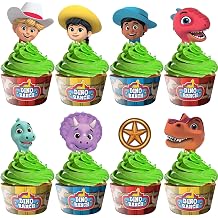 Treasures Gifted Dino Cupcake Toppers & Wrappers 24ct - Dino Ranch Dessert Toppers & Cupcake Kit - Birthday Party Supplies - Birthday Decorations