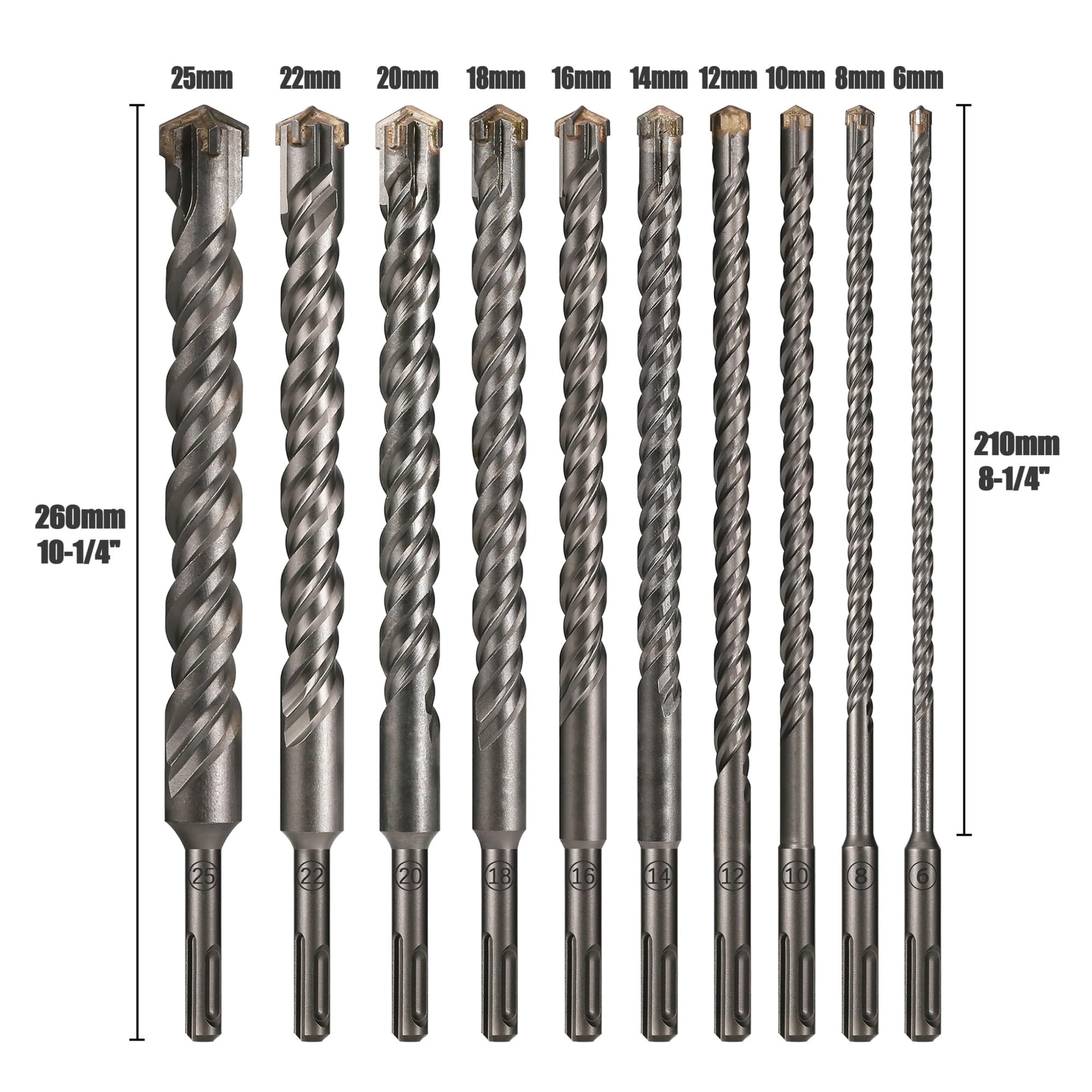 1 Pezzo Di Calcestruzzo SDS Plus 6-25 Mm Punta A Croce Testa Di Taglio A Doppia Coclea Martello 260 Mm Muro Di Mattoni Blocco Muratura