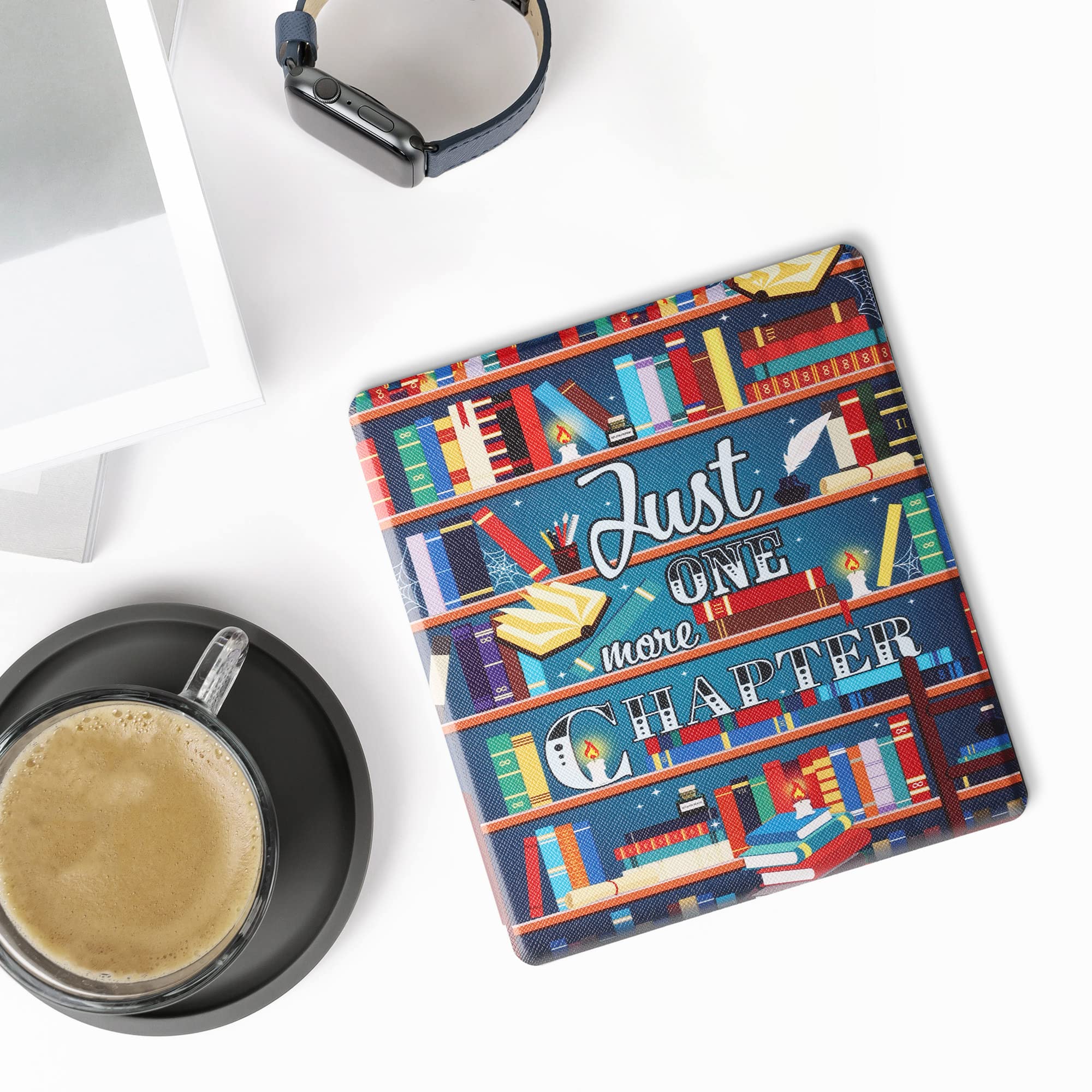 kwmobile Etui kompatybilne z Amazon Kindle Oasis 10. generacji - etui na czytnik e-booków PU - motto biblioteki wielokolorowe