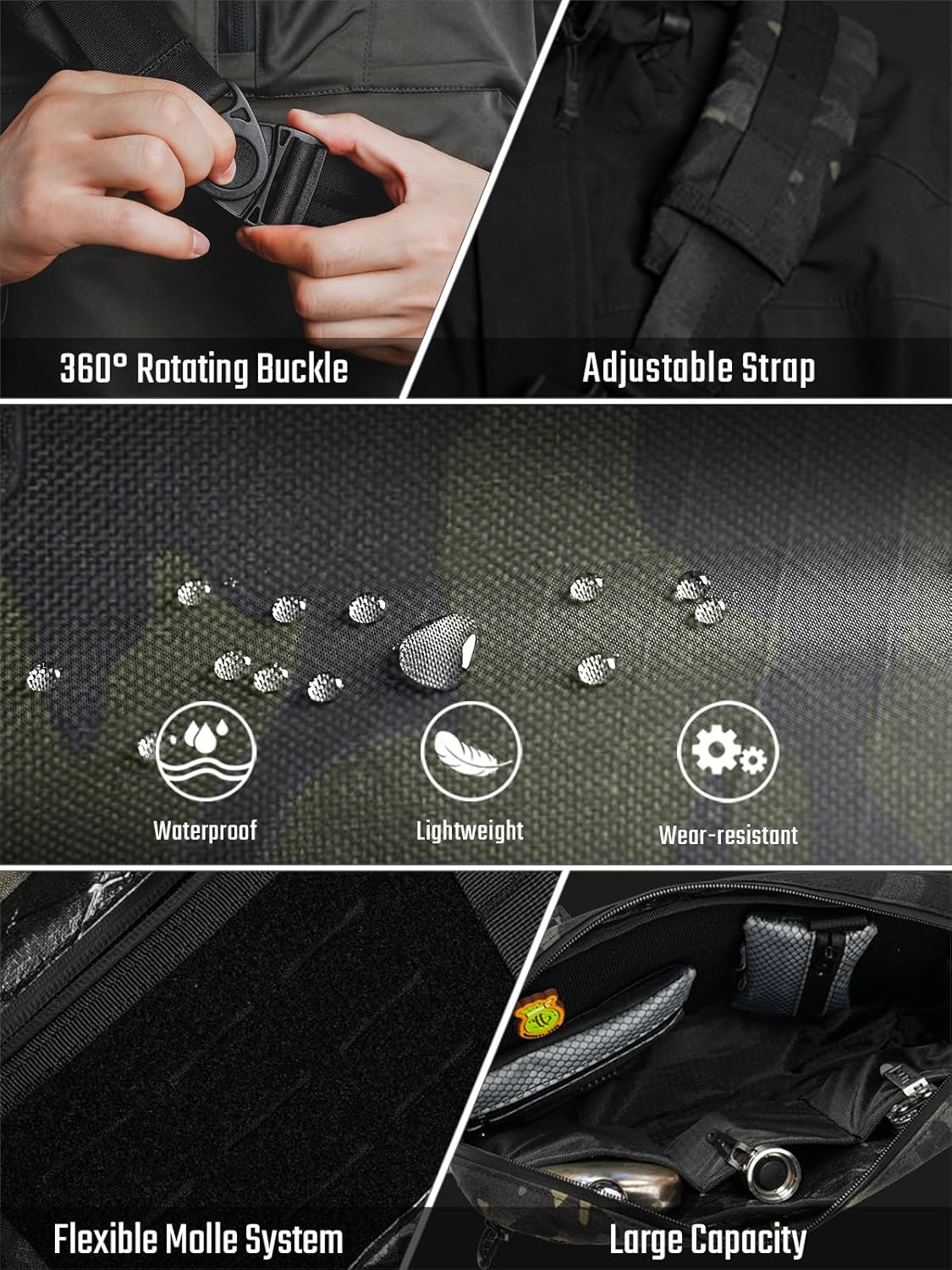 TACTICAL_GEEK Cache L3 Black Camo Crossbody Shoulder Bag, Men Multipurpose Sling Bag, Chest Backpack Casual Shoulder for Daily Carry - Image 4