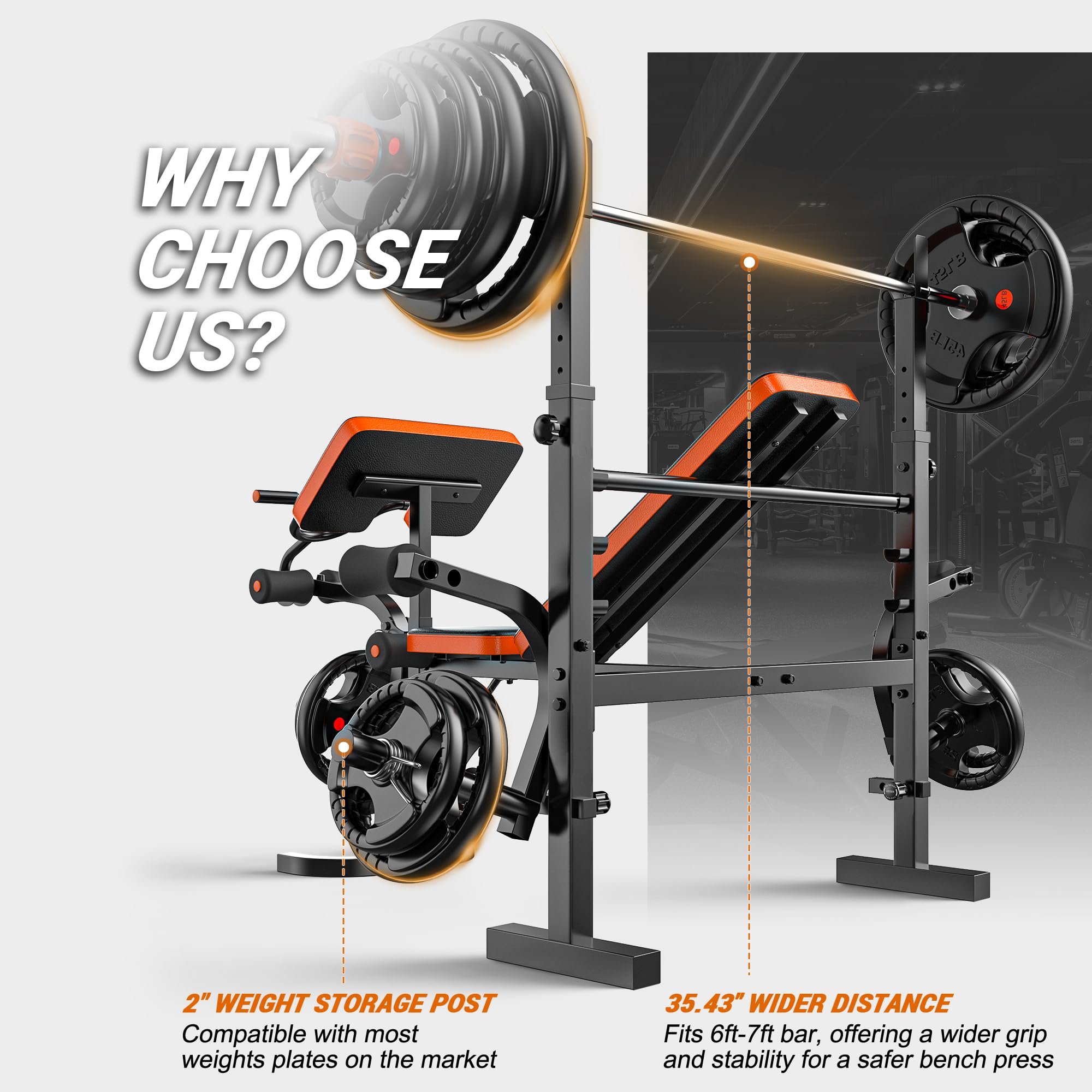 Weight Bench, 770LBS Bench Press Set with Leg Extension, 6 in 1 Olympic Weight Bench for Home Gym, Adjustable Workout Bench with Rack & Preacher Pad, Flat Incline Bench for Weight Lifting