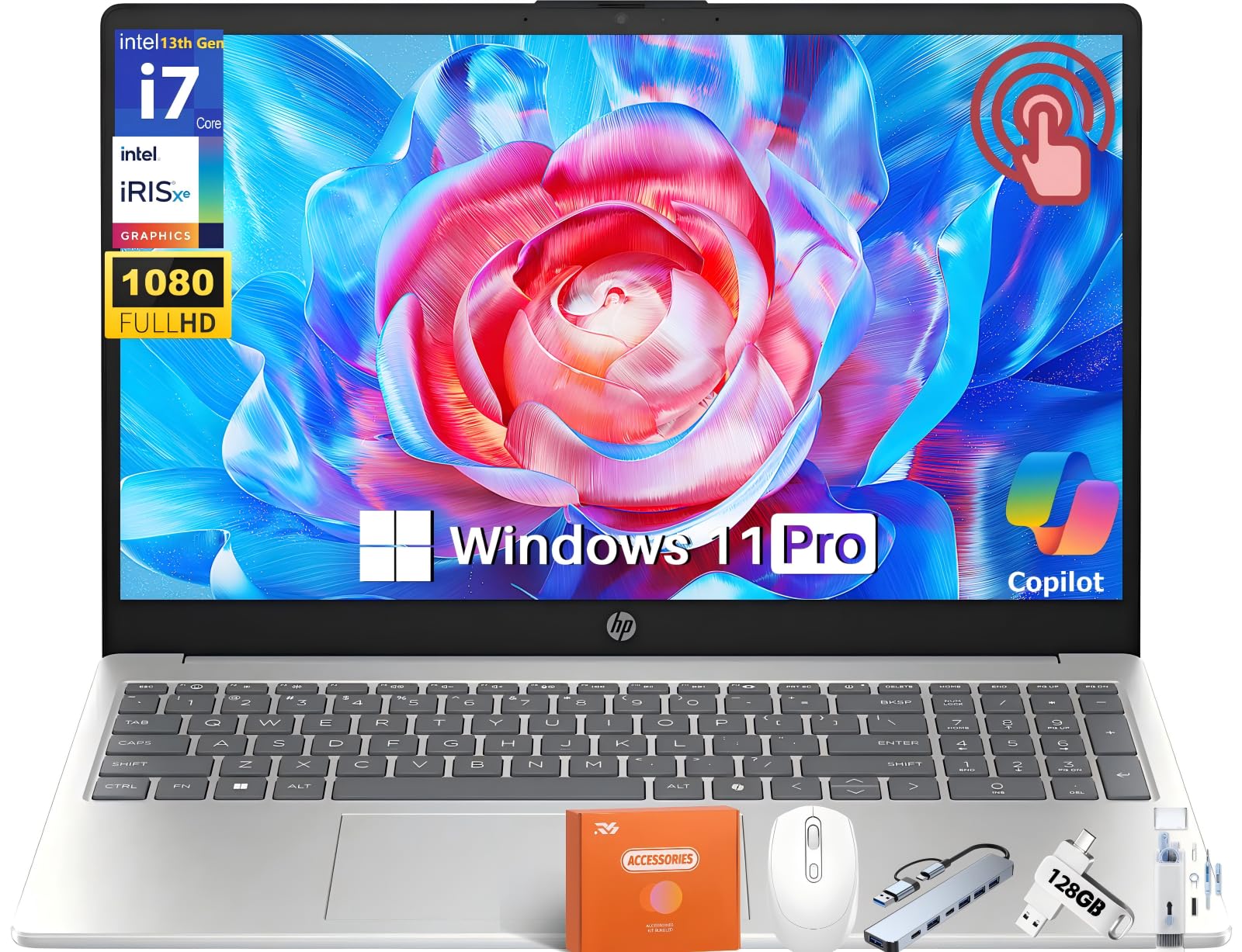 15.6 Touchscreen Laptop Computer for Business, Intel 10-Core i7-1355U(up to 5.0 GHz), 15.6" FHD Touch Screen, 64 GB RAM, 2 TB SSD, Iris Xe GPU, Wi-Fi 6, Copilot, Long Battery Life, Windows 11 Pro