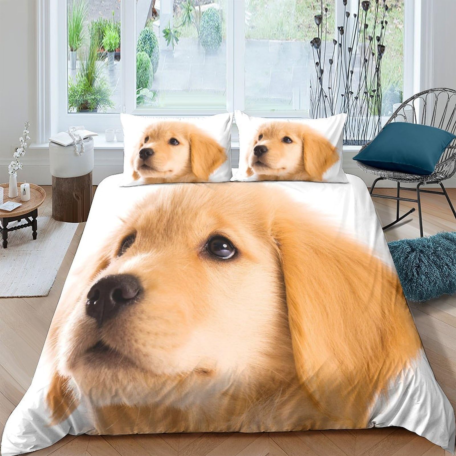 Ctjqhvkz Style-10 3D Printed Golden Retriever Dog Fitted Sheet Microfiber Soft Breathable Puppy Mattress Cover For Bedroom Guestroom Bed Decor Single（135X200cm）
