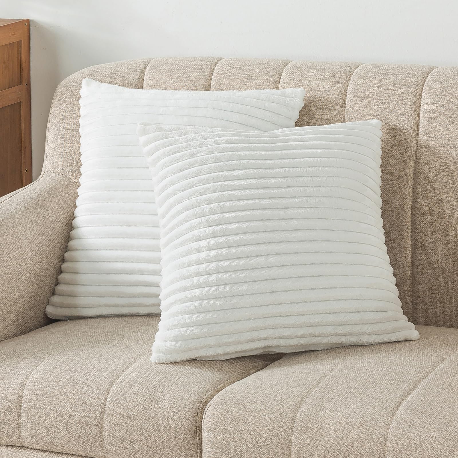 ZTYROLJ Cord Kissenbezug 80x80cm, Weiß Gestreiftes Kissenhülle, Schlafzimmer Weiche Dekorative Kissenbezüge, Zierkissenbezüge für Wohnzimmer Sofa Küche, Haushalt & Wohnen