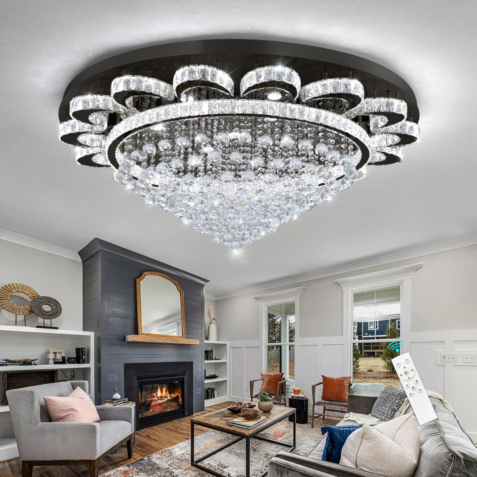 Modern Chandelier Living Room Light Large Luxury Chandeliers for High Ceiling Foyer Entryway Lights Dimmable 110W LEDs Crystal