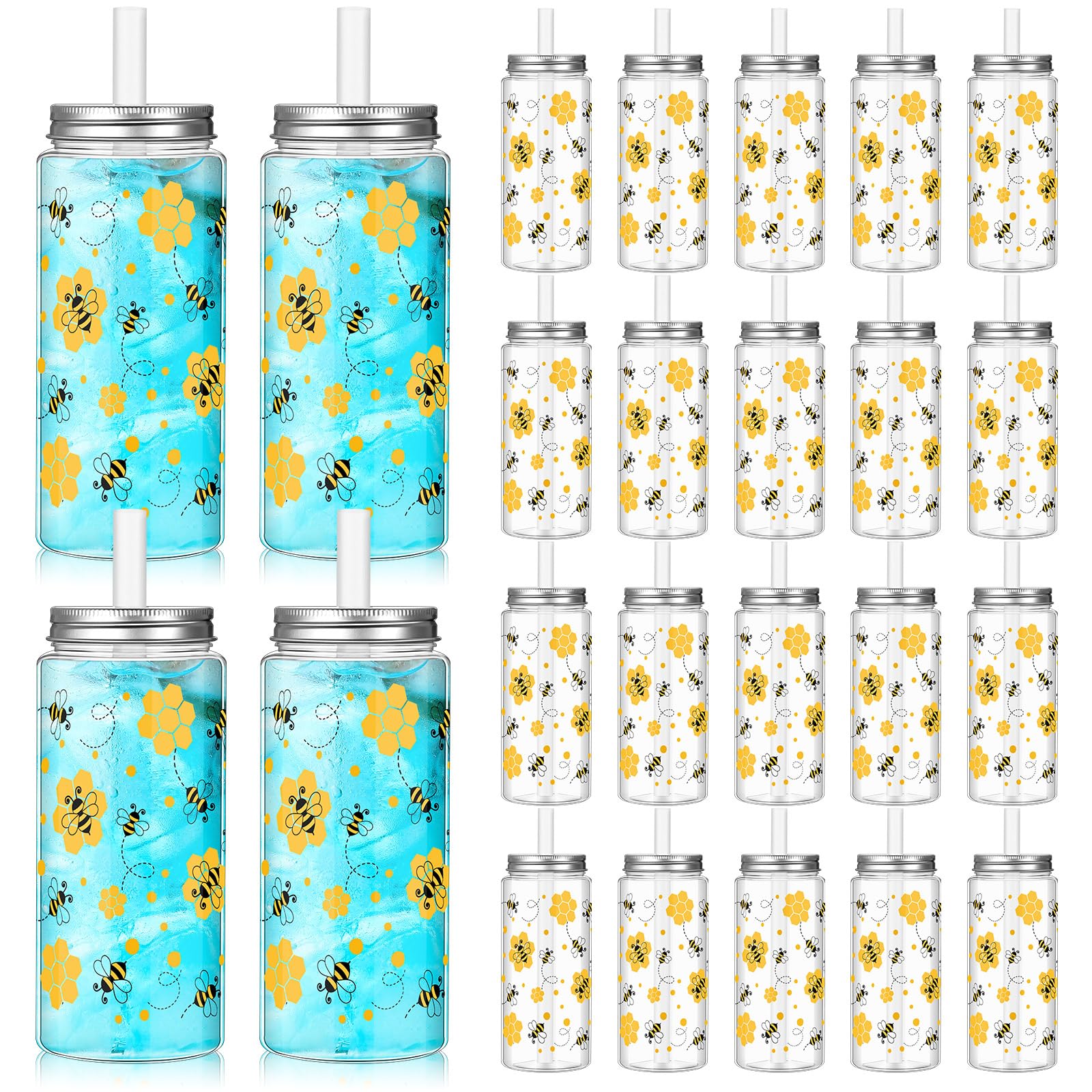 Baderke 12 Pcs Hawaiian Plastic Cups with Lids and Straws 13.5 oz Tropical Luau Clear Drinking Cup for Whiskey Soda Tea Juice Smoothies Coffee Milk