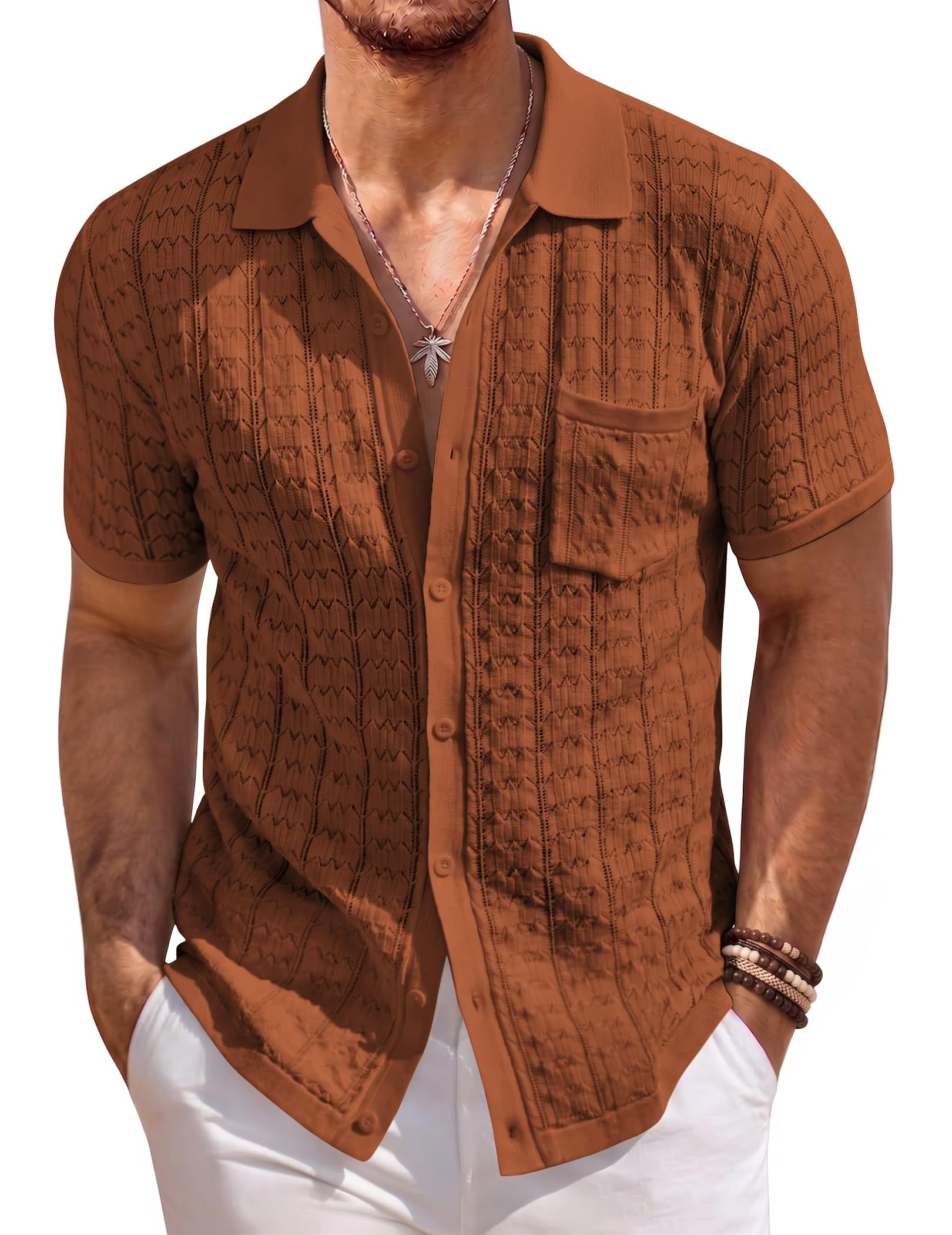 COOFANDY Vintage Knit Button Down