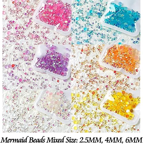 Cuentas de burbujas de sirena con perlas de imitación de Aurora esmeriladas, coloridas perlas semicirculares, tamaño mixto de 2,540.236in, cuentas