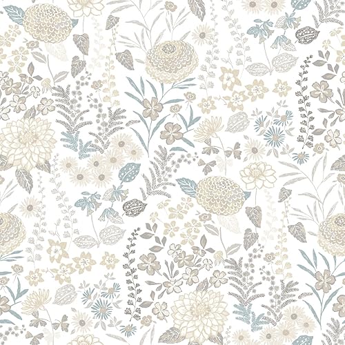 Miniatura 2 de RoomMates Waverly RMK12612PLW Fiona - Papel tapiz para despegar y pegar, diseño floral neutro