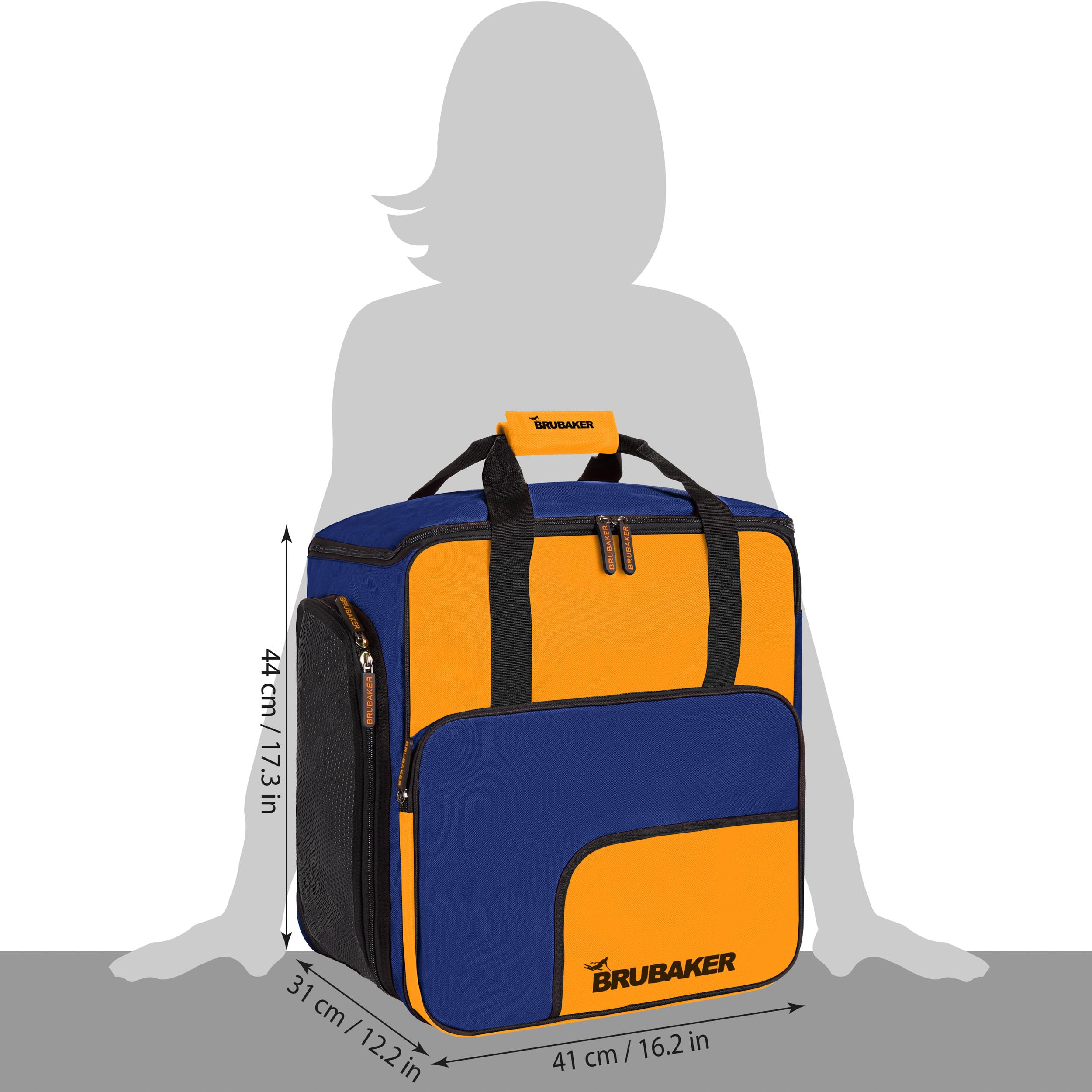 Brubaker Borsa per Scarponi da Sci con Scomparto per Casco - Super Function - Borsa da Sci con Funzione Zaino - Blu Arancione