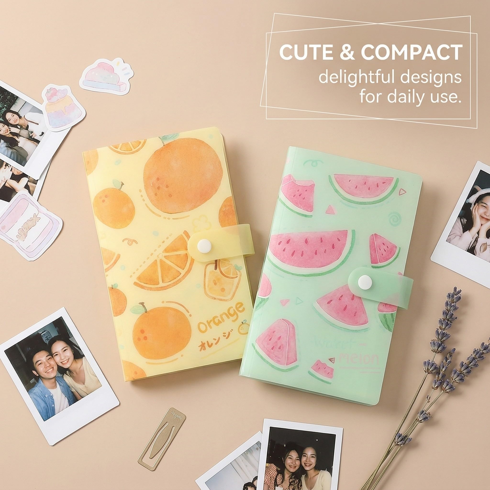 2 Mini Álbum Fotográfico, 120 Compartmentes para Fotos de 3", Cierre con Presión, Portaarchivos Resistente de PP, Para Recoger Recuerdos y Tarjetas (Amarillo + Verde)