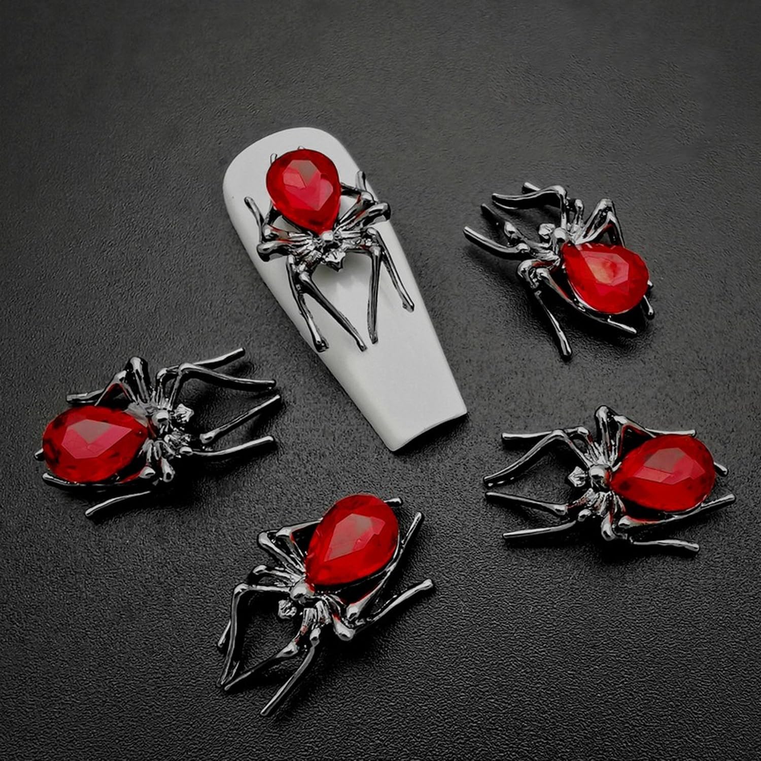50 Pcs Halloween Nail Charms 3D Alloy Black Spider Inlay Red Rhinestone Designs Resin 3D Spider Nail Art Charms for Women Halloween Party Nails DIY Decor Supplies-image-23
