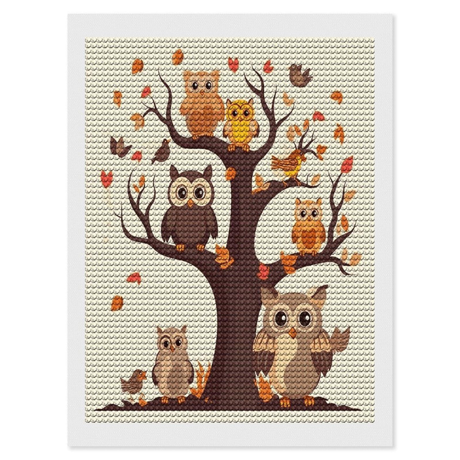 FodPand Cartoon Family Owls On The Brown Tree Diamond Art Kits for Adults Diamond Painting Kits for Beginner 5D DIY Full Round Drill Diamond Dot Painting Gem Art Crafts for Home Wall Decor