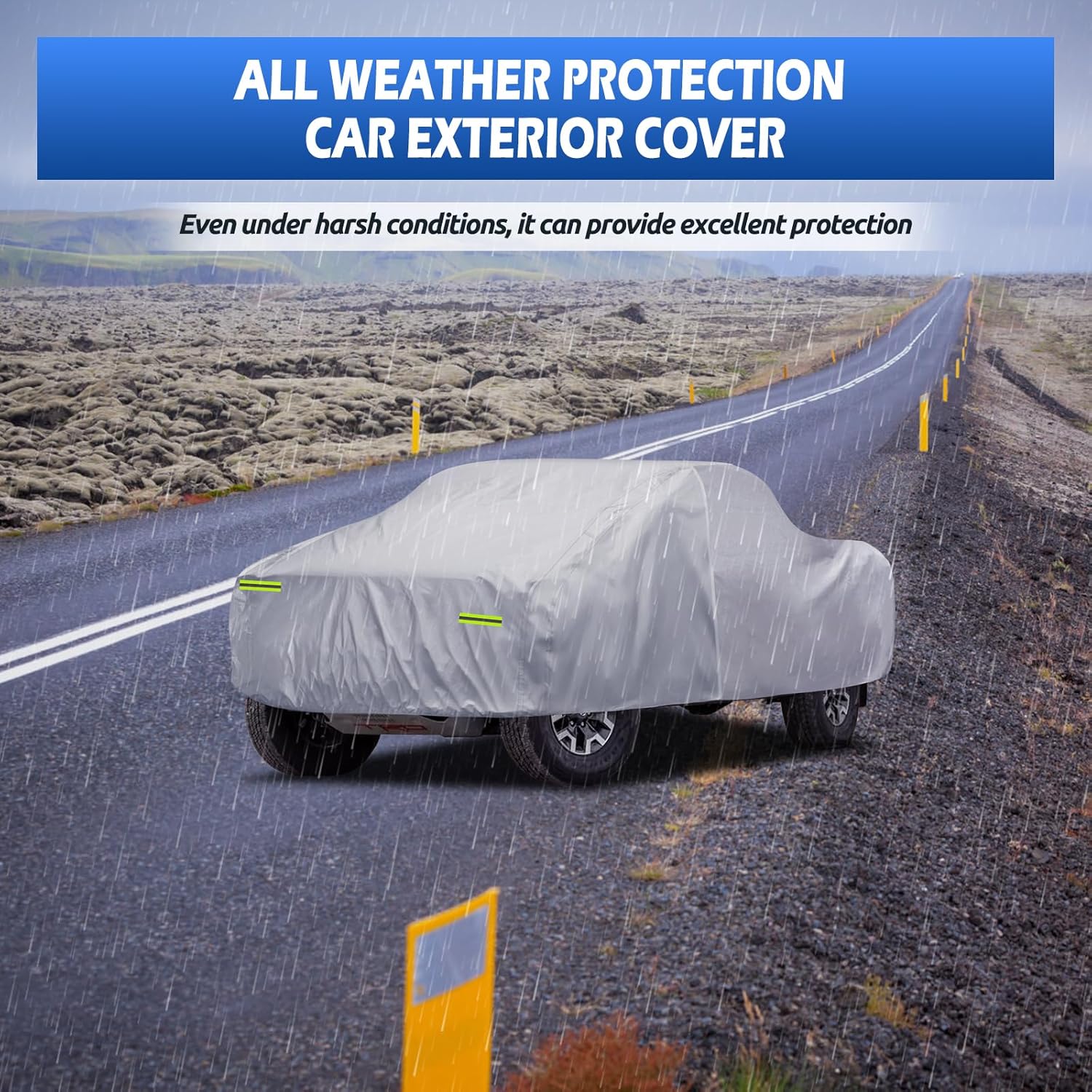 Truck Cover Waterproof All Weather, 6 Layers Pickup Cover with Zipper & Cotton Fit for Toyota Tacoma, Dodge Dakota, Nissan Titan (T2 Fit Truck Length Up to 230 inch), Silver
