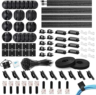 173 pçs Kit organizador de cabo de gerenciamento de cabo - clipes de organizador de cabo autoadesivos, clipes de gerenciamento de cabos, alças ajustáveis para cabo de mesa para TV PC computador escritório doméstico