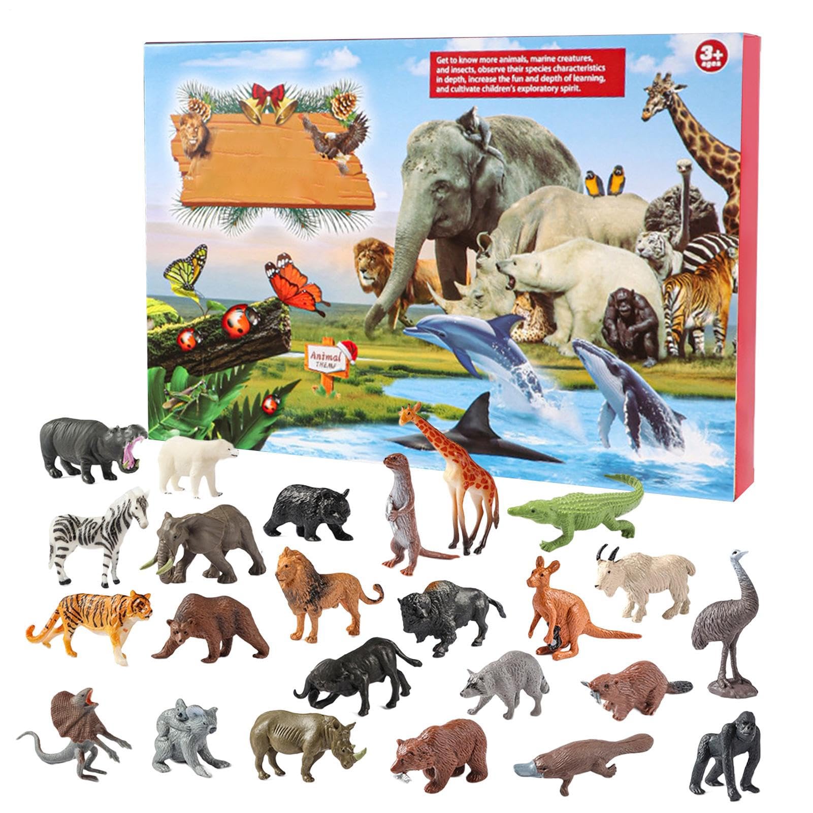 Calendario De Adviento Con Figuras De Animales Decoración 3D De Exploración | Calendario De Cuenta Atrás Con Figuras De Animales Para Escritorio Estantería Niños Jóvenes