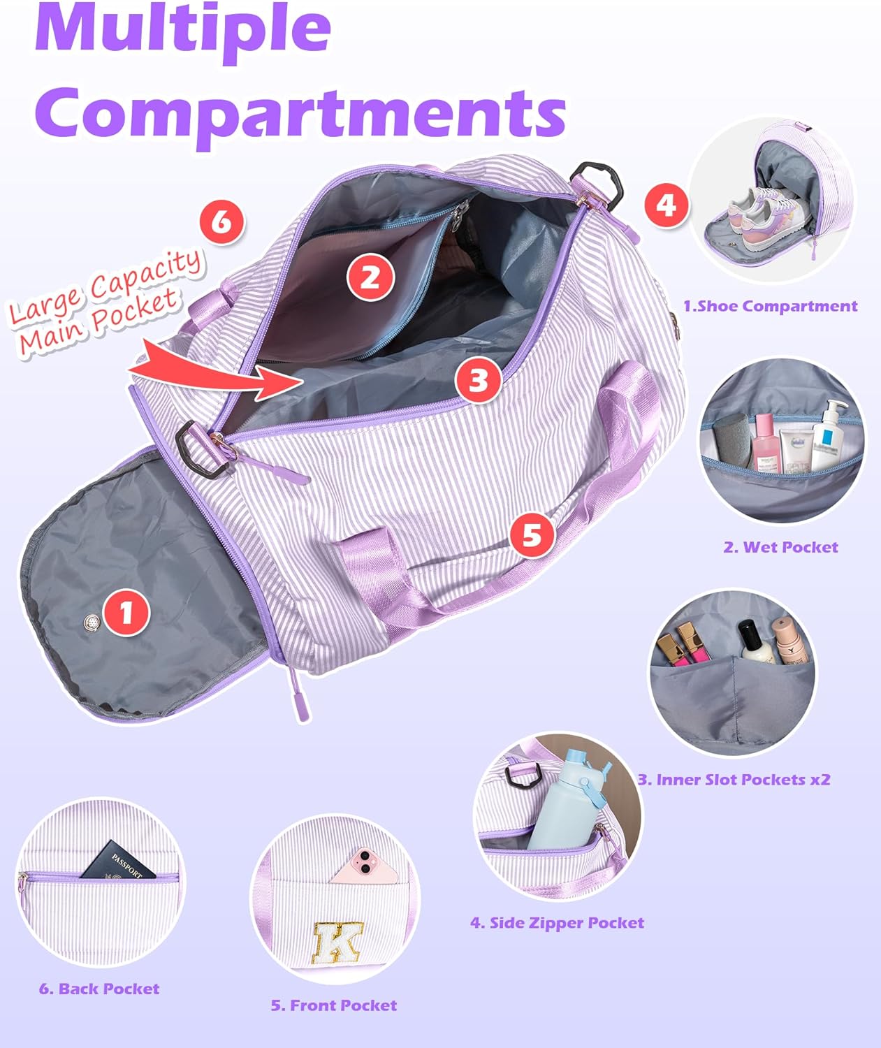 Valentines Day Gifts-Gift for Teenager, Girls Travel Duffle Bag, Kids Overnight Duffel Bags with Shoe Compartment, Dance Bag with Cosmetic Pouch, Teen Girl Gifts Trendy Stuff (Letter A) - Image 6