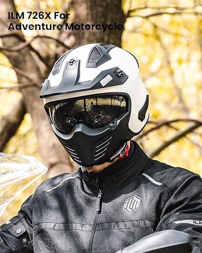 Miniatura 6 de ILM - Casco abierto 34 para motocicleta, motocross, ciclomotor, cuatrimoto, utilitaria, crucero, scooter, DOT, modelo 726X (blanco, L)