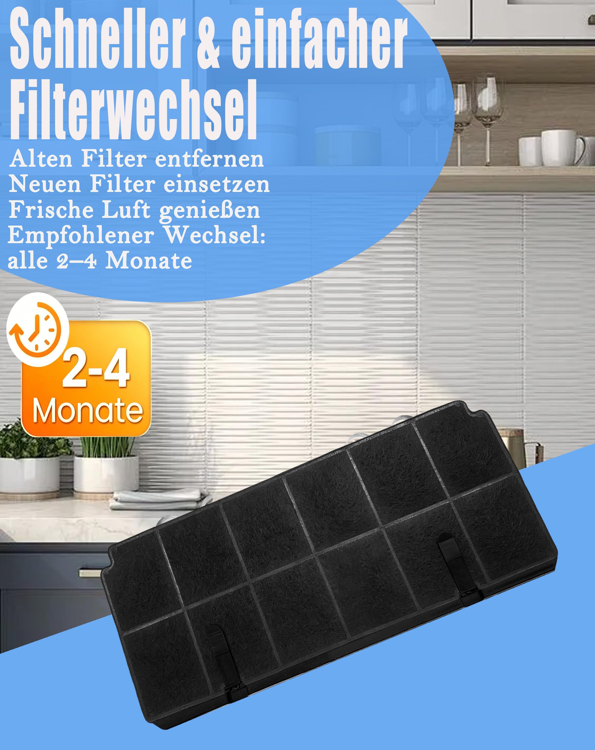 2er-Pack MCFB71 Aktivkohlefilter, Ersatz für AEG MCFB71, kompatibel mit Electrolux 902980281, 9029802817, 9029865806, MCFB82ST, 902986580, LFP616X Dunstabzugshauben-Modellen