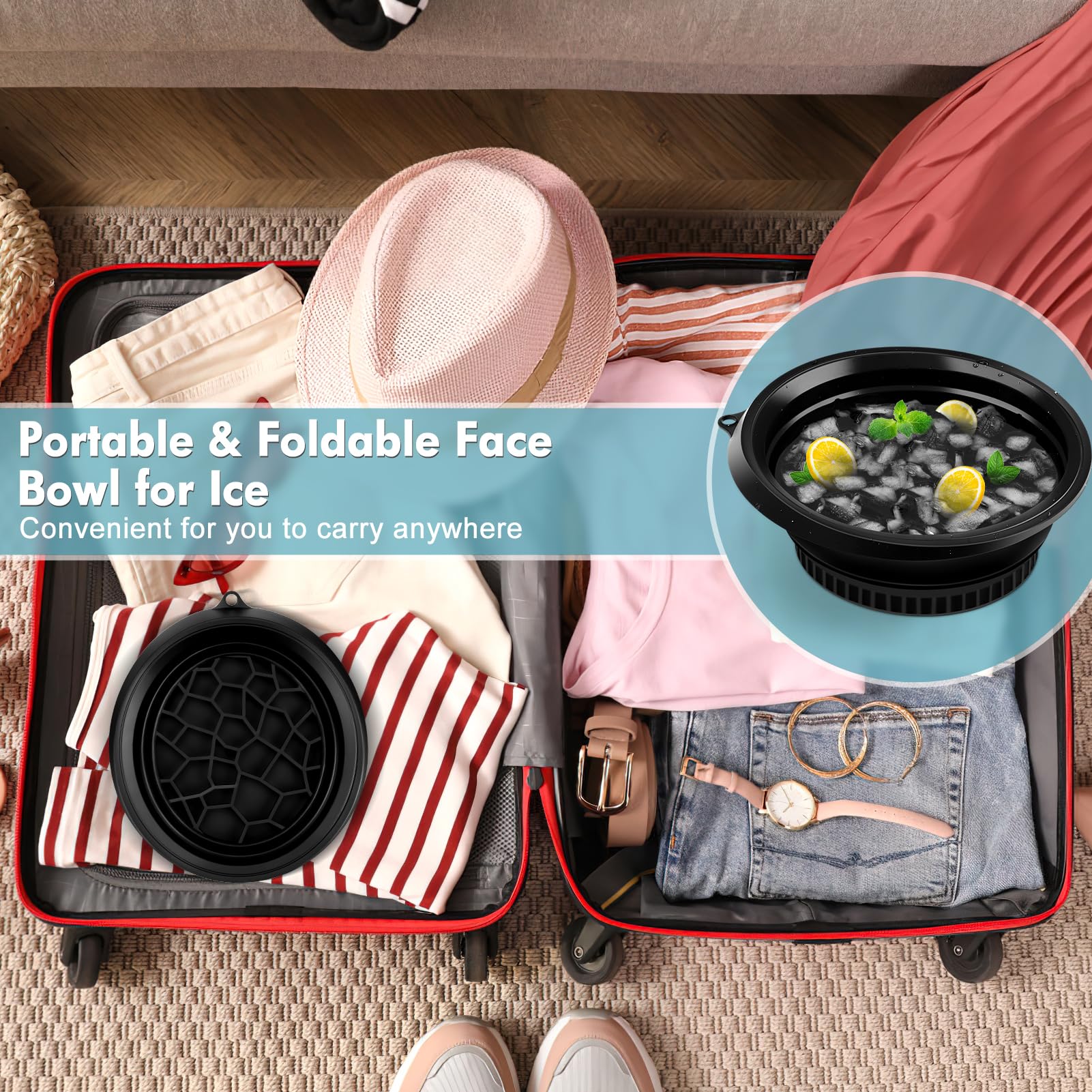 Foldable Ice Bowl with Built-In Ice Tray – Silicone Facial Ice Bath for Shrinking Pores, Boosting Circulation, Cold Plunge Skincare Gift for Men & Women (Black) 2