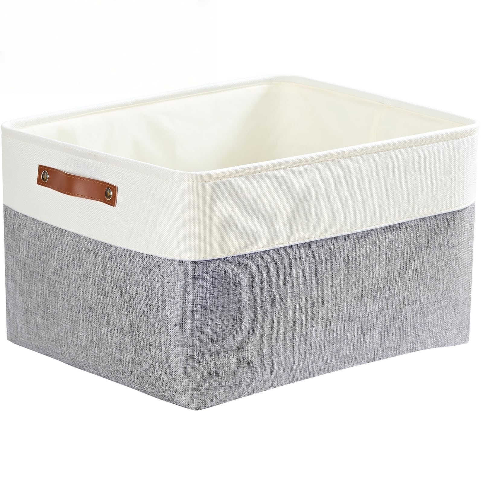 Mangata Large Storage Baskets,Thickened Fabric Storage Box for Bedroom Wardrobe Shelf(L, Grey/white)