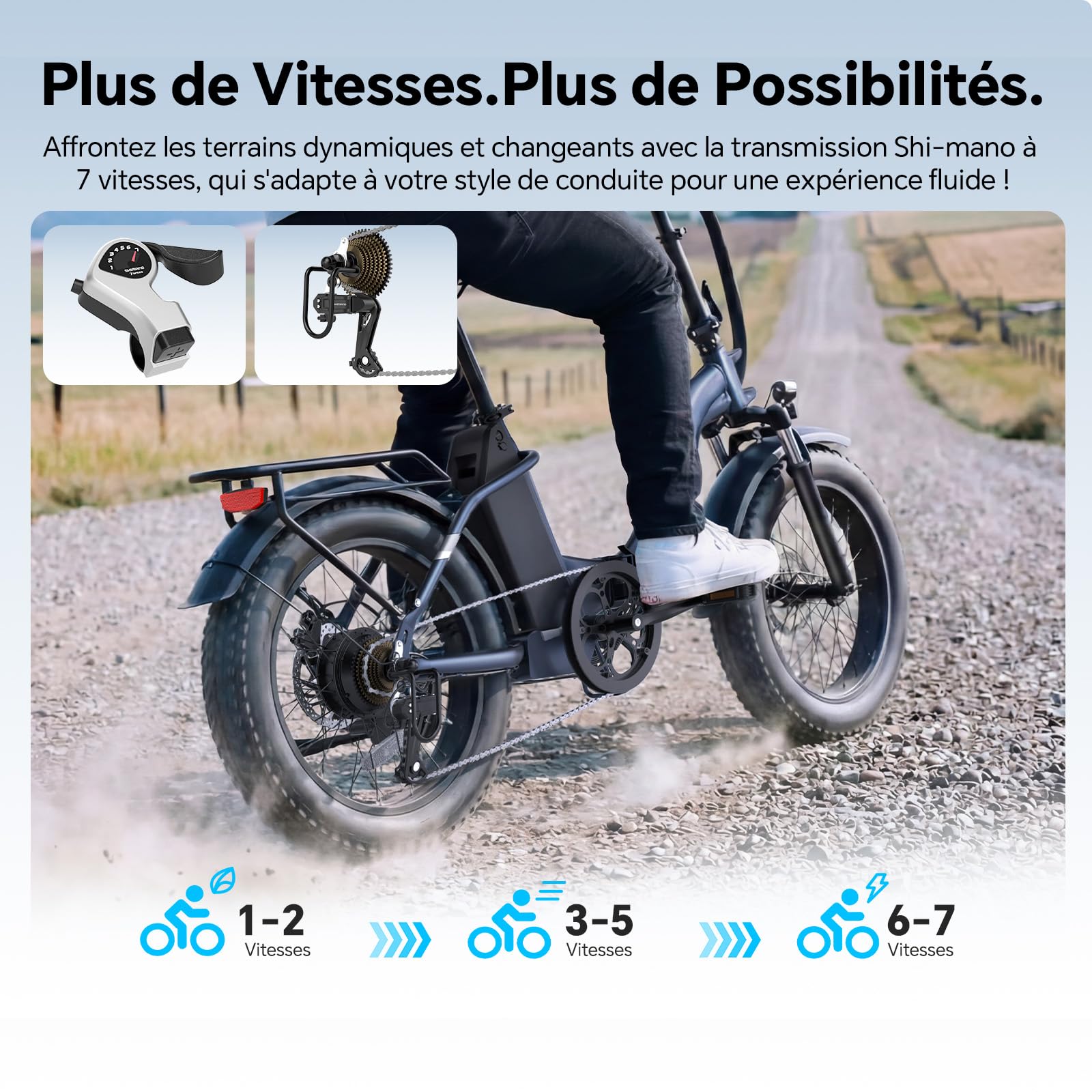 Touroll S2 2026 Vélo Électrique Pliable Tout-Terrain 20"×4.0" Fat Tire, 150KM Autonomie, Batterie 720Wh Amovible, Moteur 250W Vélo Électrique Gros Pneu 7 Vitesses, E-Bike Urbain pour Adulte