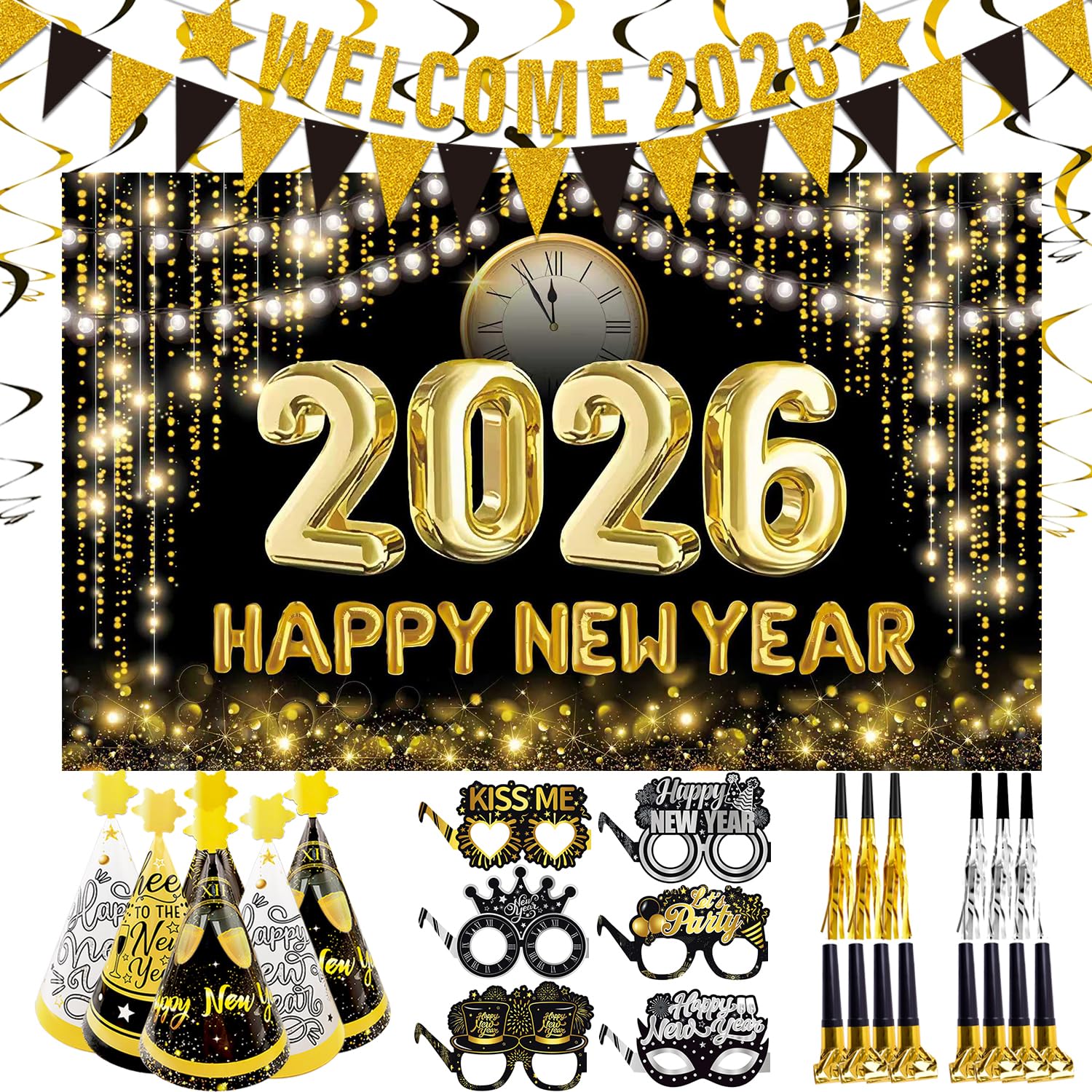 Bannière Welcome 2025 et cotillons pour un réveillon sans stress - 8
