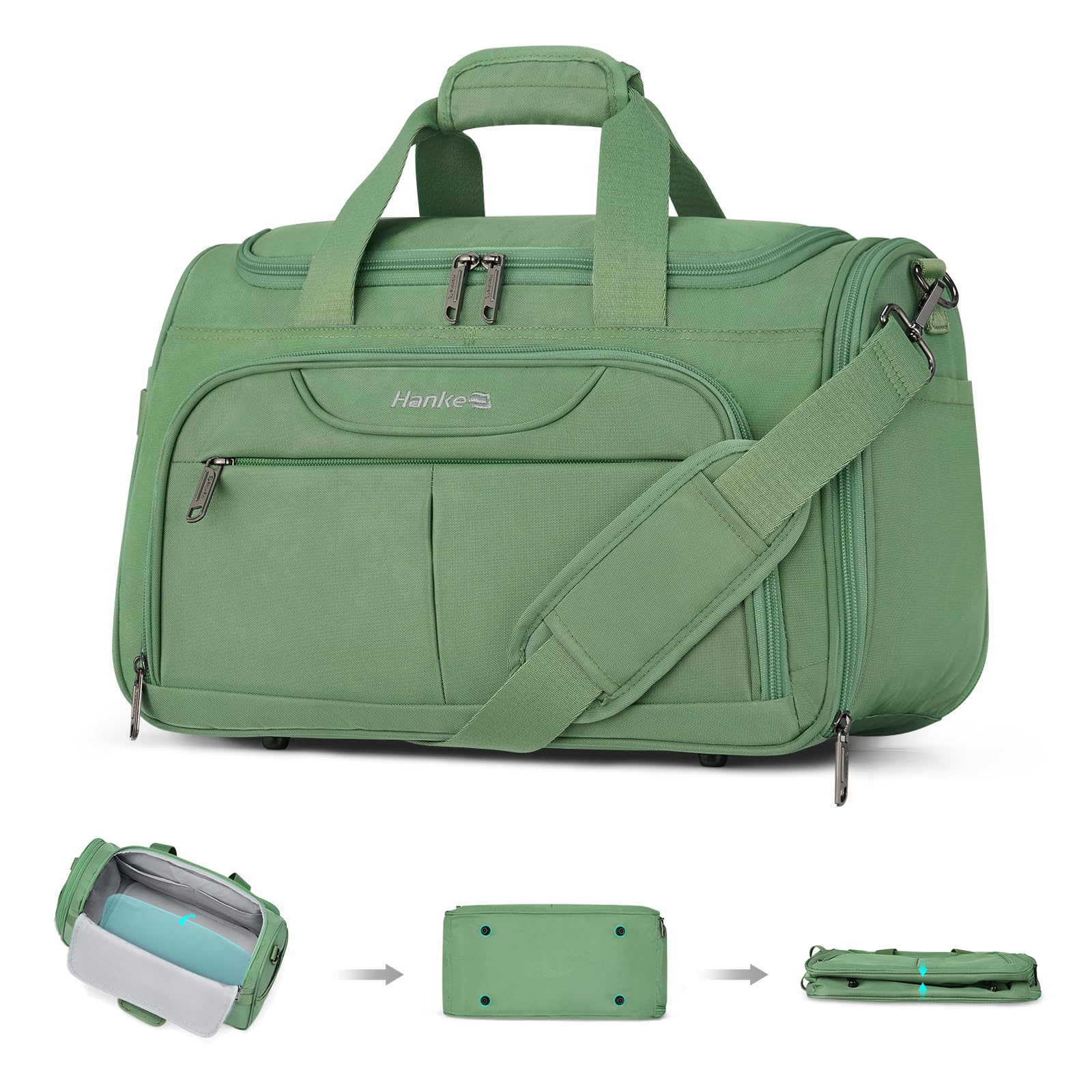 Hanke 23L Faltbare Reisetasche Leichte Handgepäck Tasche Sporttasche Klein wasserdichte Ryanair Handgepäck 40x30x20 Carry on Luggage Cabin Bag Gym Bag Travel Bag für Herren Damen, Waldgrün