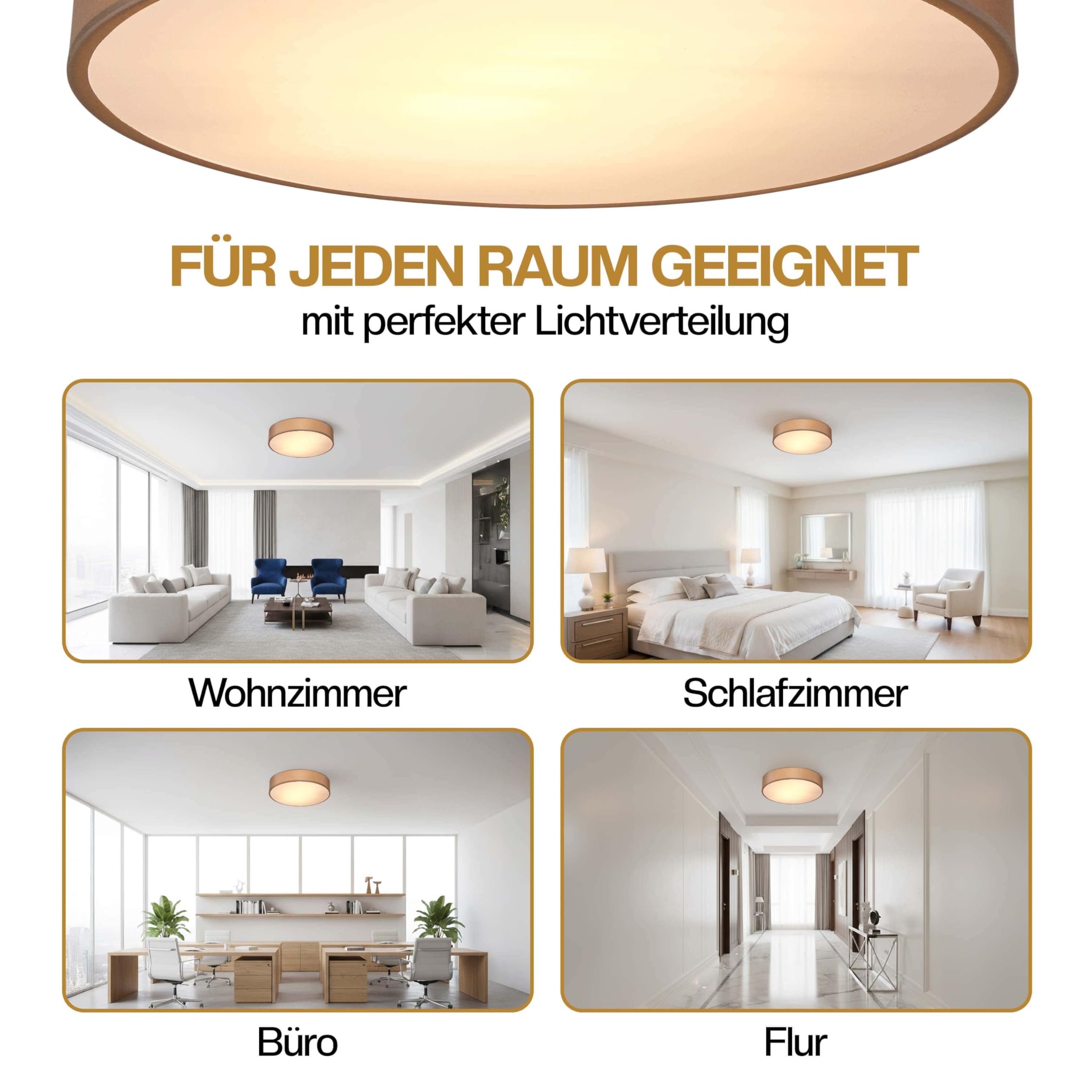 Monzana® Deckenlampe Stoff Wohnzimmer Schlafzimmer E27 Taupe 38cm Rund 2-Flammig 40W Lampe Flur Küche Deckenstrahler Deckenleuchte Stoffdeckenlampe