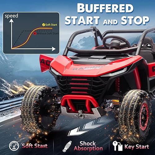 Miniatura 5 de FINITO Vehículo eléctrico de 24 V UTV de 2 plazas 4WD para niños con potentes motores con control remoto para padres, neumáticos de goma EVA,