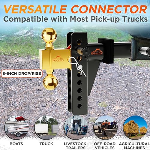 Miniatura 5 de RoofPax Soporte de bola de enganche de remolque ajustable (bola de 2 x 2 516 pulgadas) de 8 pulgadas, soportes de bola de remolque de caída