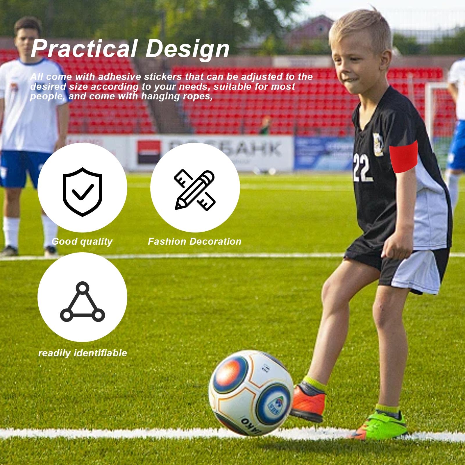 YFaith 10 Fascie Da Capitano Calcio Regolabili - Rosse E Blu Con Toppe Adesive - Foto 5