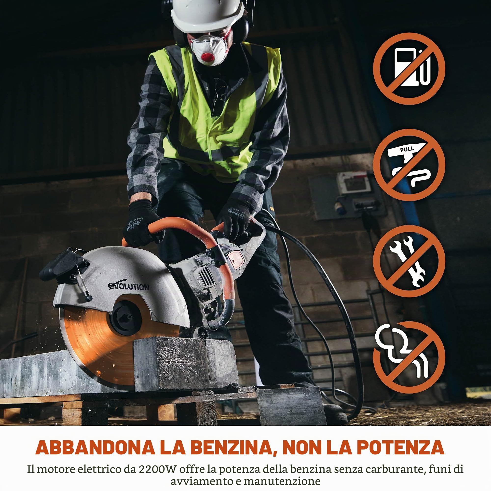Evolution Power Tools R350DCT - Sega per calcestruzzo, per tagliare calcestruzzo, pietra, mattoni, tegole e altro, taglierina a disco elettrica da 350 mm, lama diamantata di alta qualità, 230 V, 350