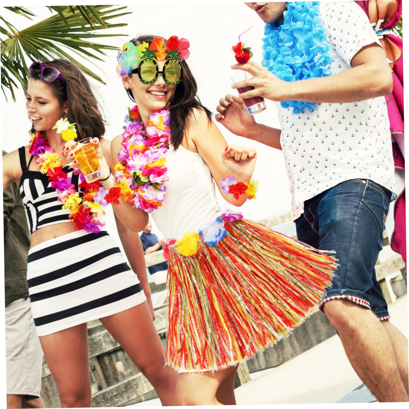 minkissy Traje De Falda De Hierba Mujer Faldas Para Sol Trajes Dama Fiesta Tropical Favor Condujo Hula Hierba Traje Hawaiano De Las Niñas Guirnalda Luau El Plastico