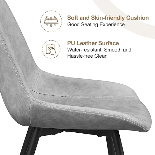 Miniatura 8 de Yaheetech Juego de 2 sillas de comedor modernas tapizadas, de piel sintética, sillas de cocina de mediados de siglo con patas de metal para comedor