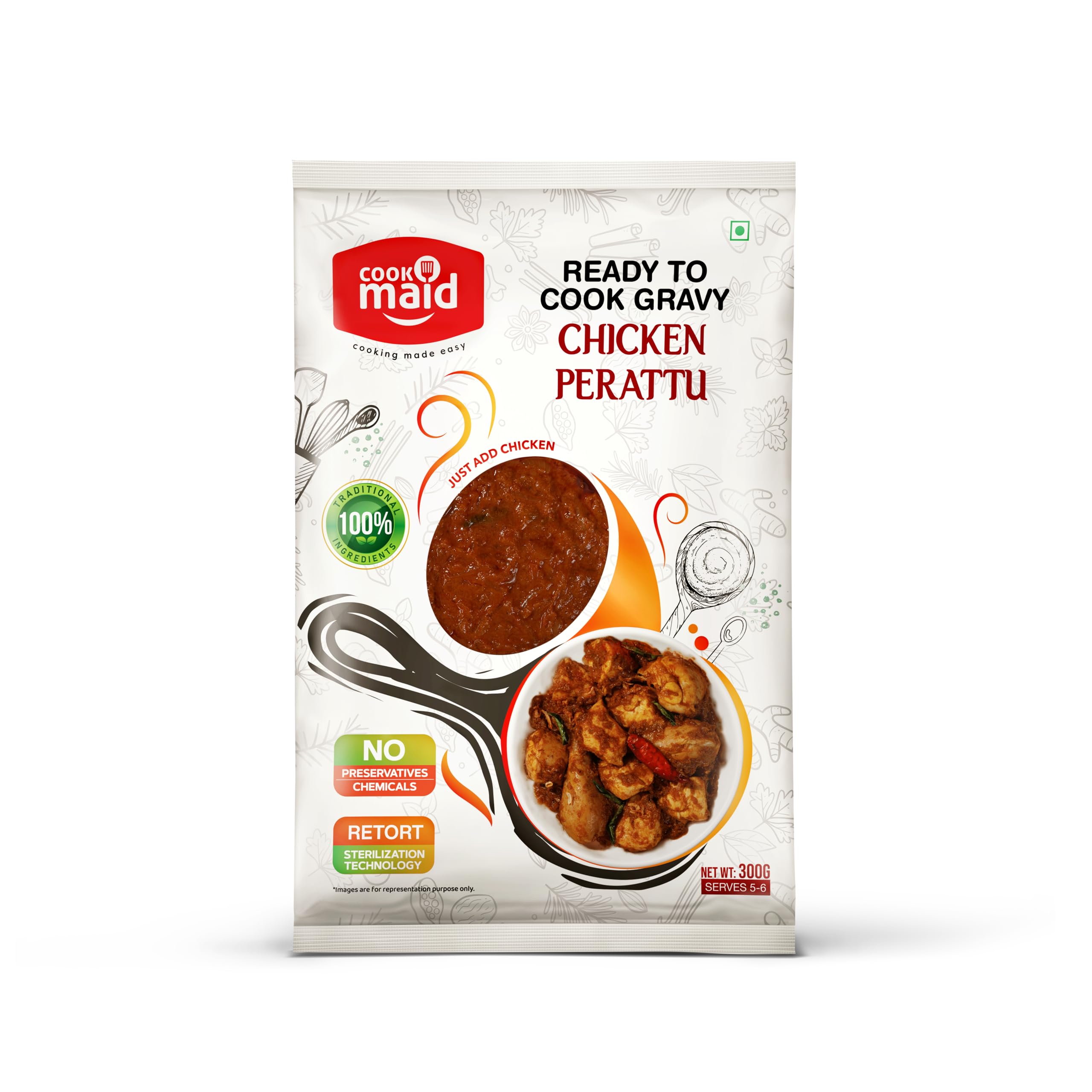 COOKMAID | Chicken Perattu Gravy | Ready to Cook | No Preservatives | Vegetarian | Ready Chicken Masala | Instant | Easy Cooking | 300gm