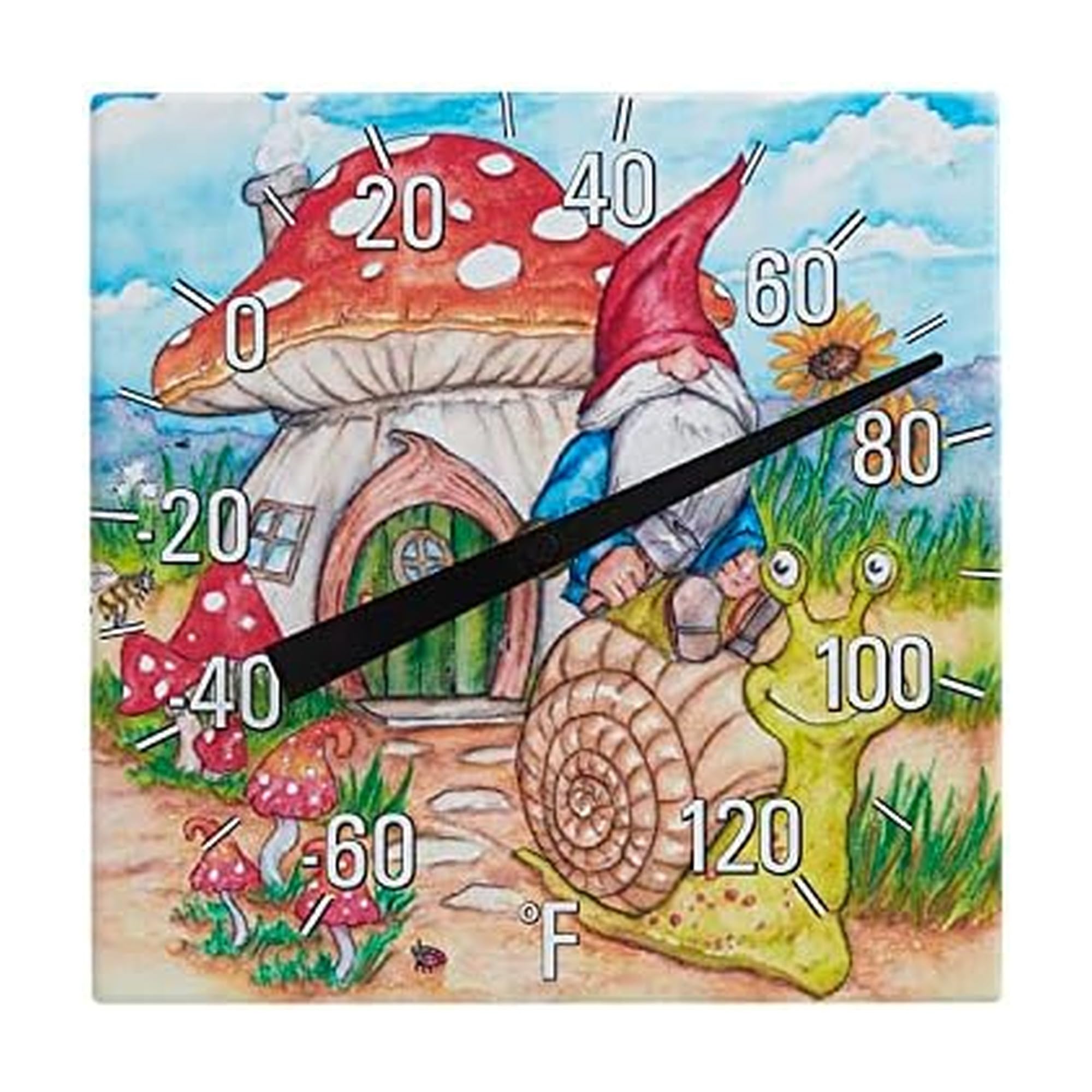 Taylor Termometro da tavolo, 20,3 cm, multicolore, acquerello-gnomo giardino, 20,3 cm
