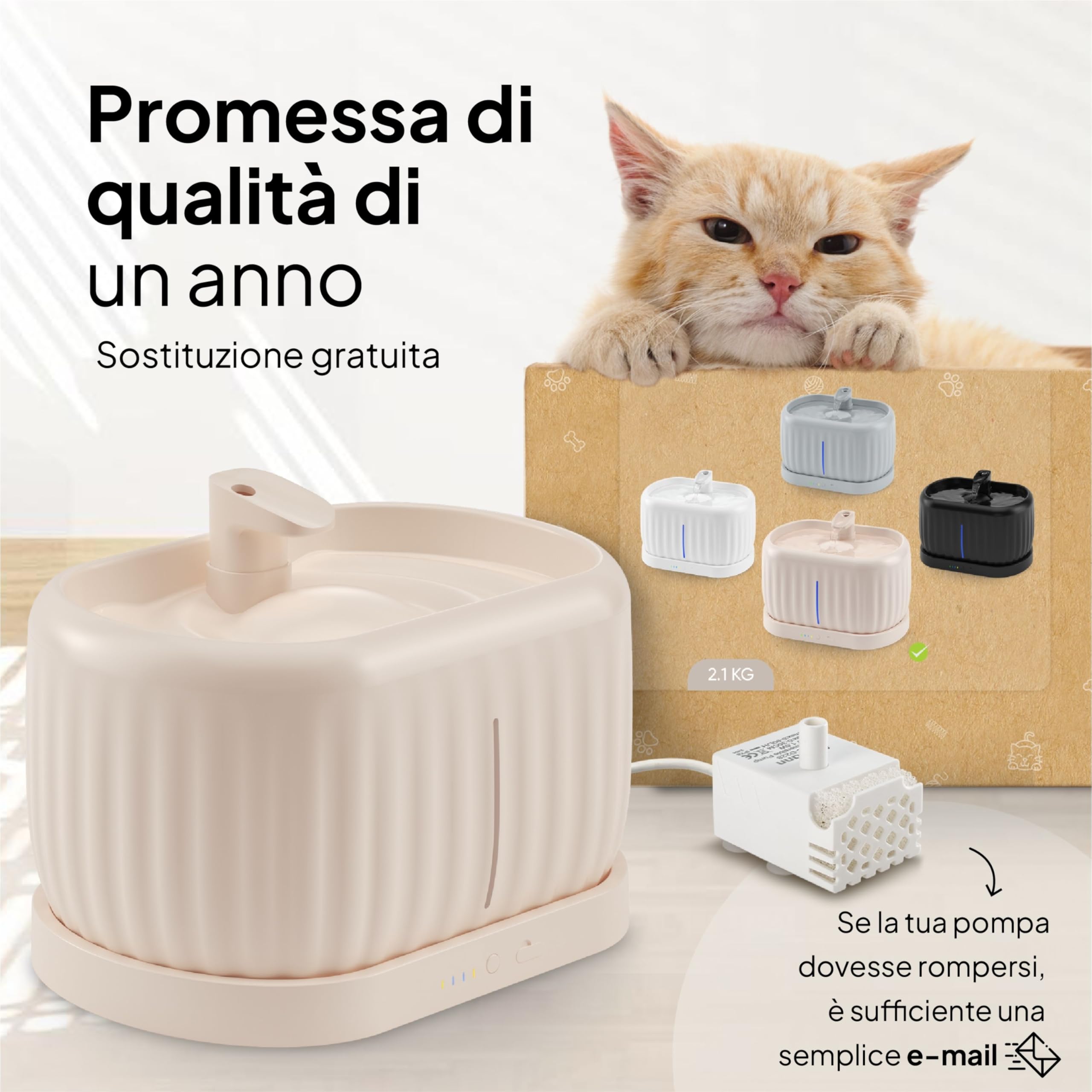 Pretty Paw Fontanella per Gatti Senza Fili 3L con Sensore di Movimento - Distributore Acqua Gatti Silenzioso a Batteria, 3 Modalità di Flusso - Pure Flow Max (Beige)