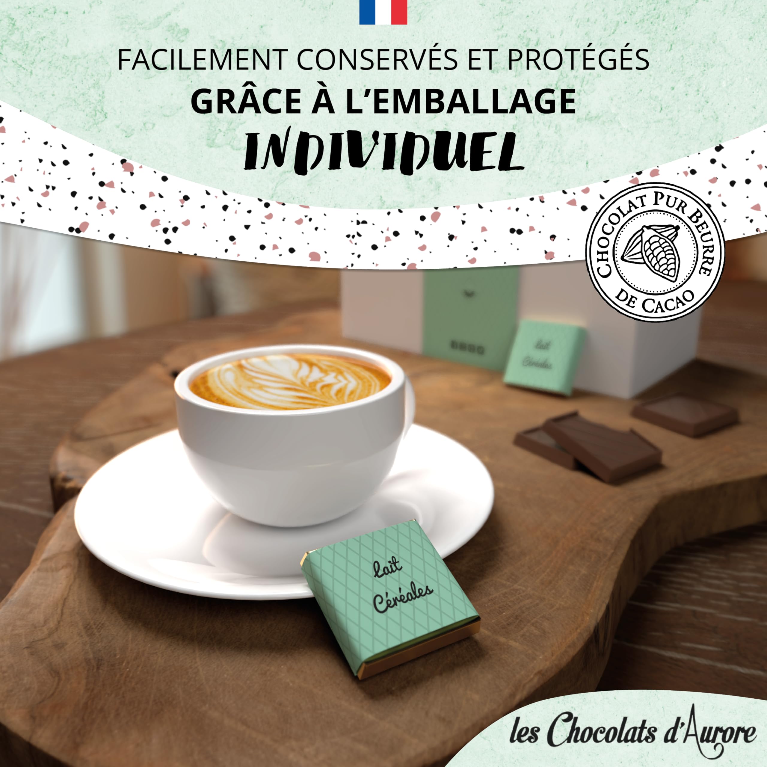 Coffret de Chocolats - Boîte de 70 Carrés de Chocolat Individuels au Lait et Céréales Croustillantes à Déguster ou Offrir - 100% Pur Beurre de Cacao - Fabriqué en France - 350 Gr