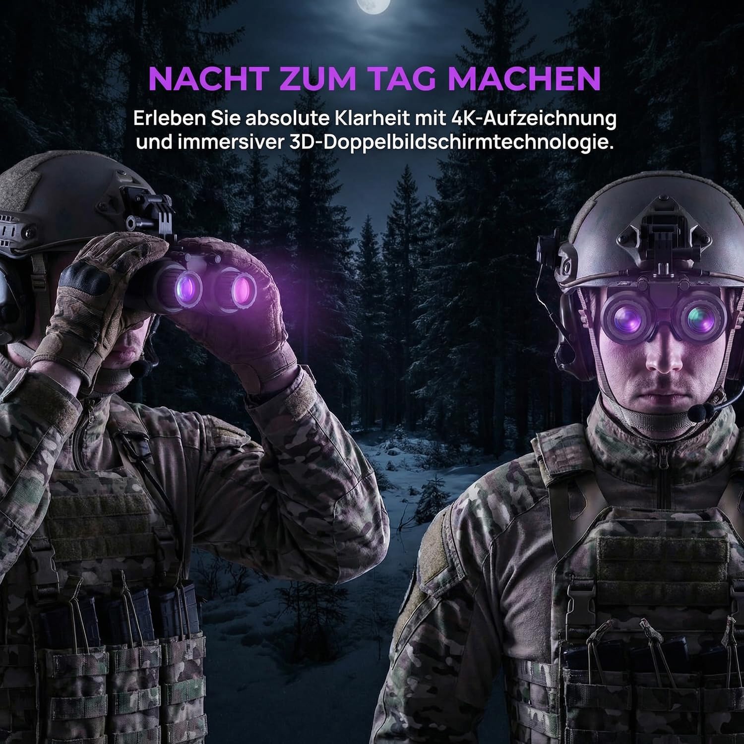 Nachtsichtgerät mit 3D-Vision-Effekt Infrarot Digital 8X Zoom Völlig Unabhängig Einstellbare Nachtsichtbrille Jagdfernglas für Erwachsene Nachtsicht und Tag Militär Freihändiges NGV für Helm