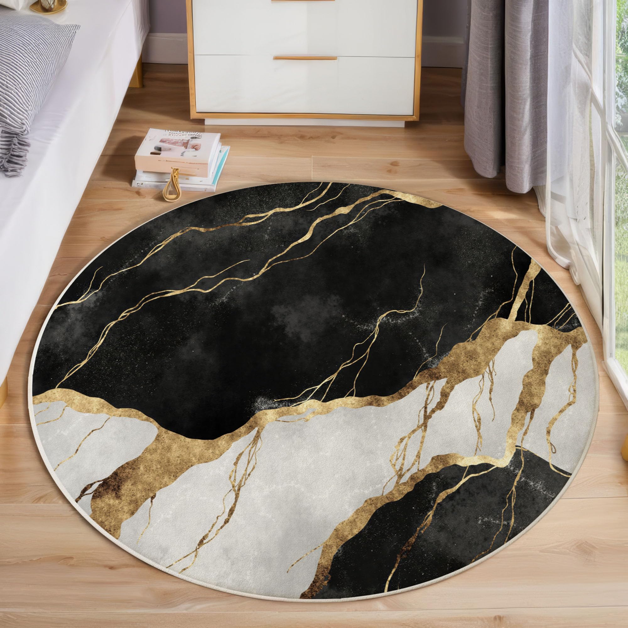 Tapis rond lavable en machine 60cm antidérapant effet marbre chic