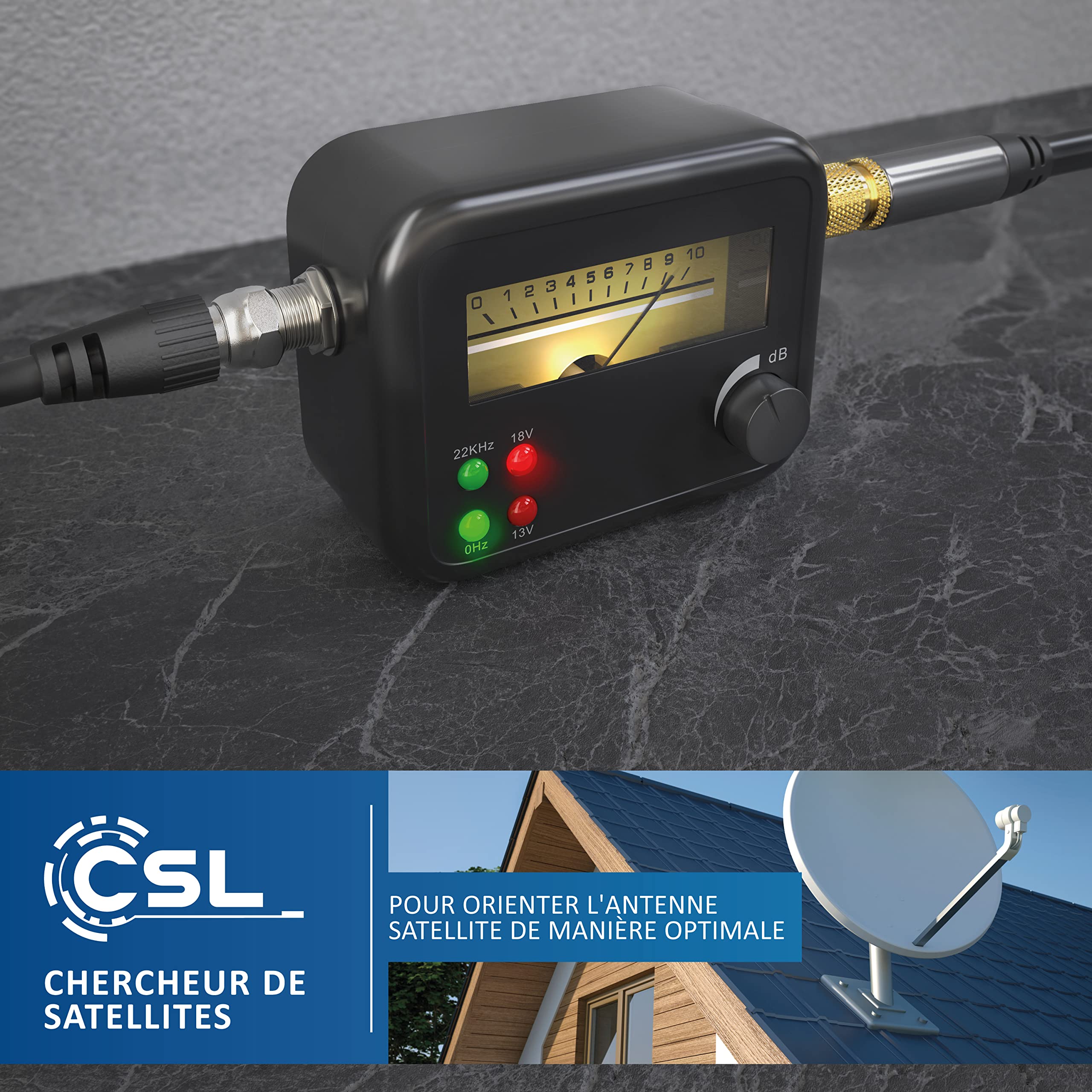 Pointeur Satellite CSL Avec Affichage Aiguille Et Sonore - Pour Régler Antennes Paraboles HD - Compatible Tous Récepteurs